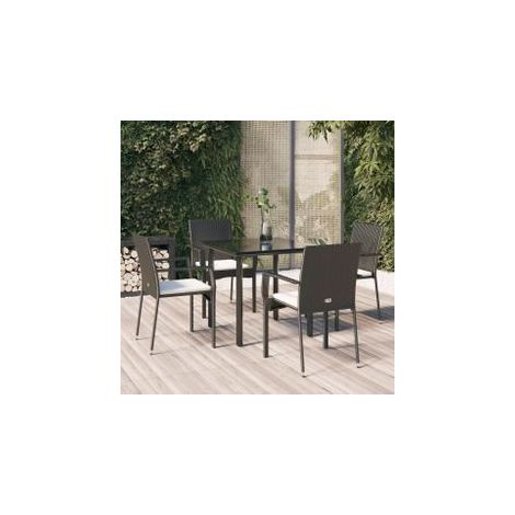 Ensemble à manger de jardin coussins 5pcs Noir Résine tressée (1/5)