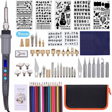 Ensemble de pyrogravure a temperature reglable de 79 pieces Outil de pyrogravure de gravure 60W Thermostat de reparation Fer a souder electrique 200450 ℃ reglable, norme europeenne 220V (1/5)