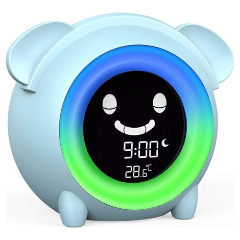 Réveil pour enfants – Horloge d'apprentissage du sommeil avec veilleuse – Machine à sons apaisants – Minuteur de sieste USB – 5 couleurs de lumière