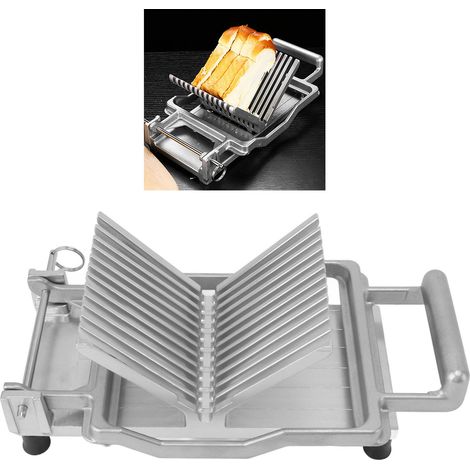 Cortador manual para cortar y untar verduras, frutas, queso, pan tostado y sándwiches, fabricado en aluminio y acero inoxidable 304, con escalones de 20 mm, multifuncional, antideslizante y con escala (1/5)