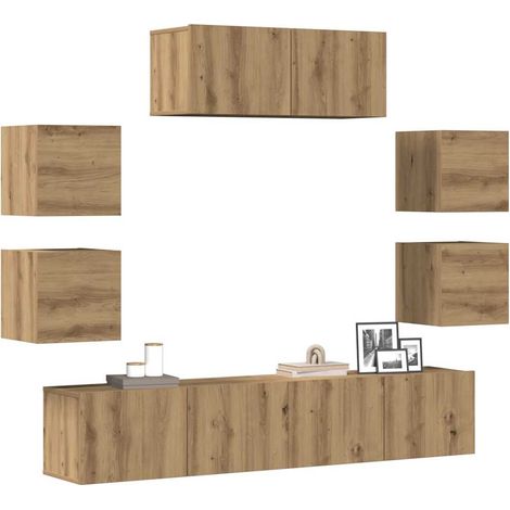 7-tlg. TV-Schrank-Set Wandmontage Artisan-Eiche Holzwerkstoff