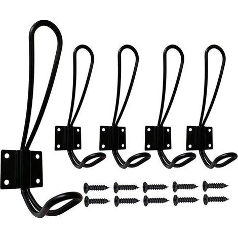 Murale Patere Porte Manteau Noir, 5 Pièces Muraux Crochets et Patères pour la Maison Retro Metal Crochet Lourd avec Vis pour Entrée Salle de Bain Toilette Cuisine Meuble (1/5)