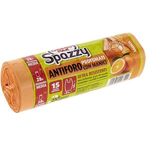 SACCHETTI SPAZZATURA ANTIFORO 28LT 52X54 CM ARANCIA (1/4)