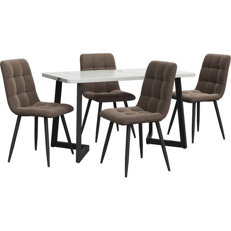 Conjunto de comedor con mesa rectangular de 117 x 68 cm y 4 sillas de terciopelo marrón (1/5)