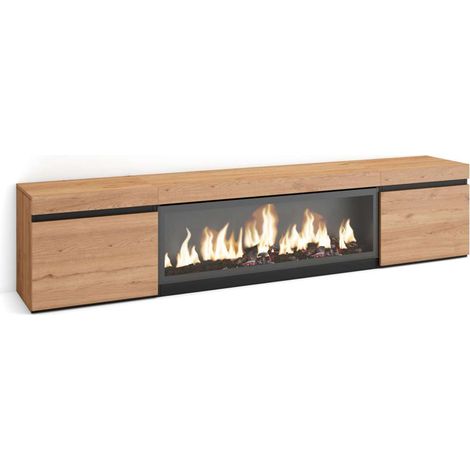 Mueble TV Gaucín-01 de 208x45x35 cm con chimenea eléctrica XXL, color roble y negro (1/4)