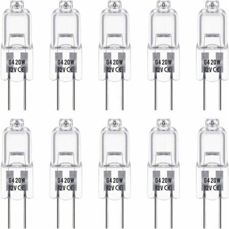 Ampoules halogènes G4, 12 V 20 W, blanc chaud 3 000 K, 350 lm, à intensité variable, transparentes, lot de 10