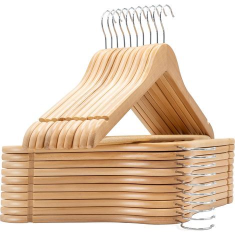 Set mit 20 Holzkleiderbügeln, 360° drehbarer Haken, rutschfeste Stange, für Anzüge, Hemden, Mäntel (1/5)