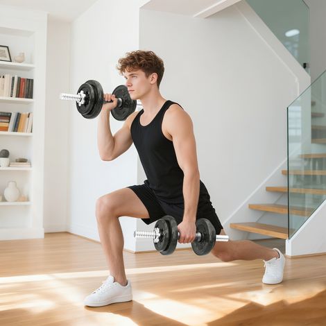 20 kg 2-in-1 verstellbares Hantelset mit geraden Verbindungsstangen und rutschfesten Griffen für das Heim-Fitnessstudio