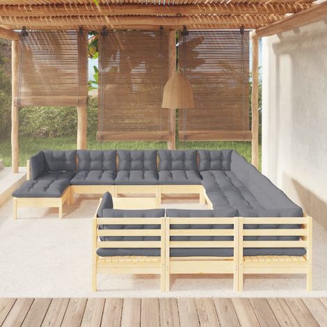 13-tlg. Garten-Lounge-Set mit Grauen Kissen Kiefernholz vidaXL (1/5)