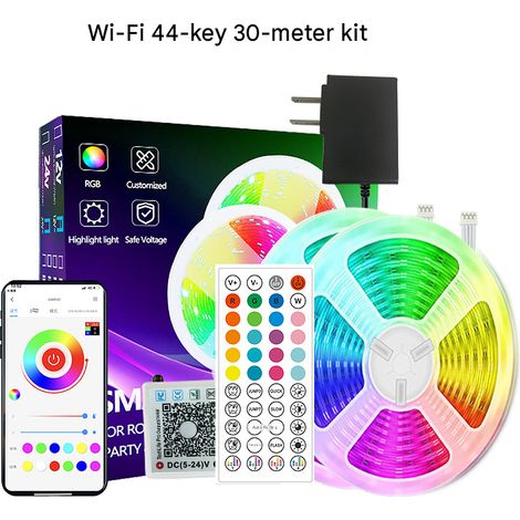 Bande LED Wi-Fi RGB 30m – Télécommande, couleurs changeantes, éclairage d'ambiance. (1/5)