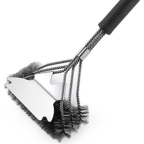 Barbecue cleaning brush with 3 rows of spiral metal bristles and a scraper barbecue accessories for cleaning barbecues. (1/5)