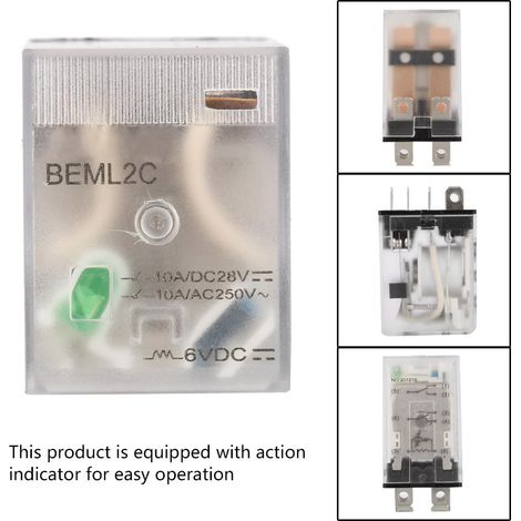 Relais électromagnétique 6VDC 8 broches 2 ouverts 2 fermés 10A avec voyant lumineux vert (1/5)