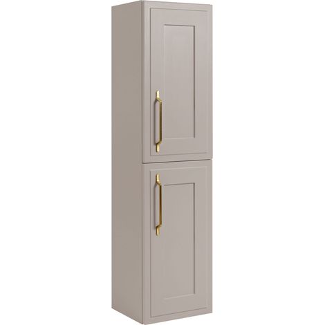 Rodan Badschrank 60 cm, Beige Matt und Holz, 46 x 60 x 57 cm, geriffelte Türen, ohne Waschtischplatte, 2 Ablagen, feuchtraumgeeignet