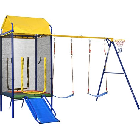 4-in-1 Outdoor-Spielset für Kinder mit Trampolin, Schaukel, Rutsche und Korb MODENUIT (1/5)