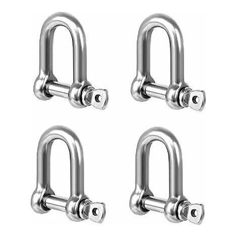 Lot de 4 anneaux de manille M5 en acier M5 (5 mm) pour construction robuste - Pour le transport de véhicules - À suspendre et à usage multiple - Argenté (1/5)
