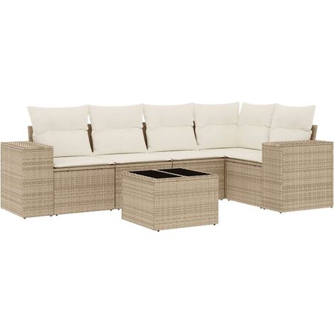 Maison Exclusive - Set Divano da Giardino 6 pz con Cuscini Beige in Polyrattan (1/5)