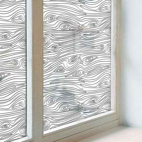 Fensterfolie 100x100 cm Blickdicht Dekorfolie PVC Dekorativ Folie für Badezimmer Schlafzimmer Selbstklebend Sichtschutz Fenster Milchglas Holzlinien