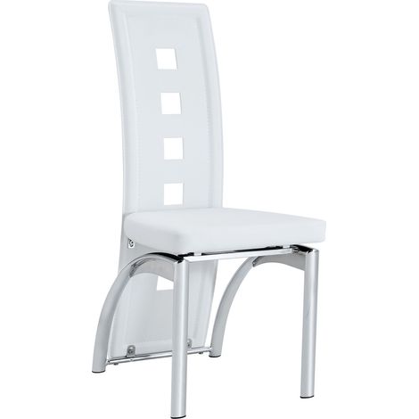 Lot de 2 chaises de salle à manger design en cuir PU blanc mat avec pieds métalliques argentés, 102,5 cm de haut (1/5)