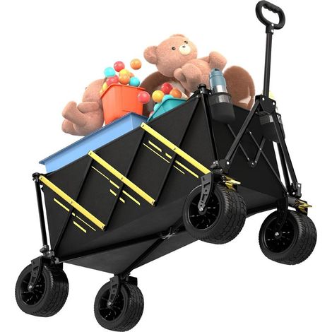 Chariot de jardin pliable, robuste, portable, pour animaux domestiques, avec grandes roues tout-terrain et porte-boisson (1/5)