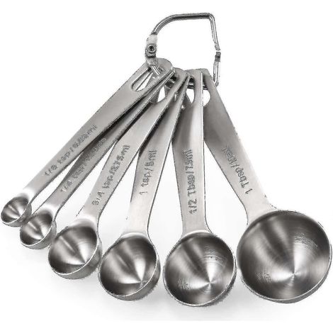Messlöffel aus 18/8-Edelstahl, jedes Set enthält 6 Küchenmesslöffel: 1/8 TL, 1/4 TL, 1/2 TL, 1 TL, 1/2 TL Esslöffel und 1 Esslöffel (1/5)