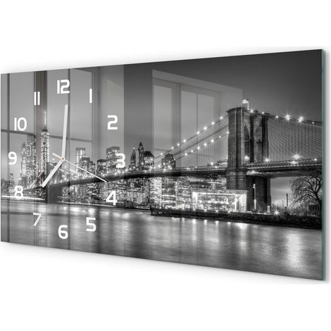 Horloge Murale Originale 60x30 cm Verre Trempé Cadeau Maison Moderne Pont de Brooklyn (1/5)