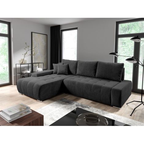 Ecksofa Sofa mit Schlaffunktion VOGAR Stoff Poso Dunkelgrau Ottomane Links (1/5)