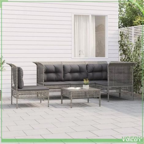 Salon de jardin 6 pcs - FAFEICY - Motif de tissage en grille - Résine tressée - Cadre acier - Coussins rembourrés (1/5)