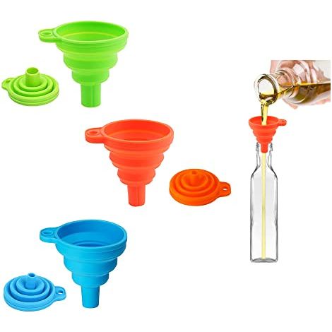 Set mit 3 faltbaren Silikontrichtern zum Kochen, für kleine Mengen Öl, Bier und Flüssigkeitstransfer (mittelgroß) - (1/5)