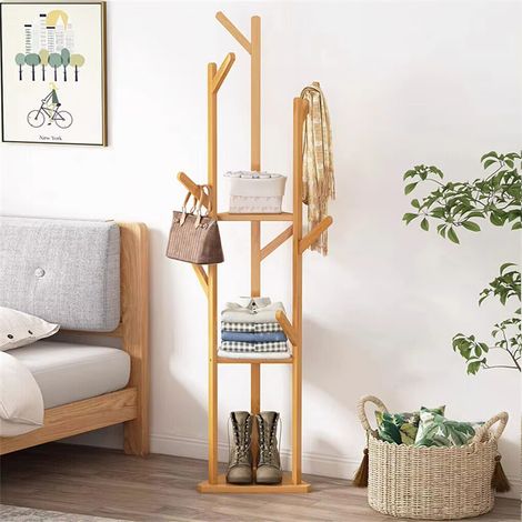Freistehender Kleiderständer – Kleiderstange mit Haken und Ablagen – Geeignet für Eingangsbereich, Wohnzimmer oder Schlafzimmer