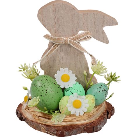 Ornement En Bois Forme De Lapin - Décoration Murale Ou Sur Table - Thème Floral De Printemps - Pour Pâques - 1 Pièce (1/4)