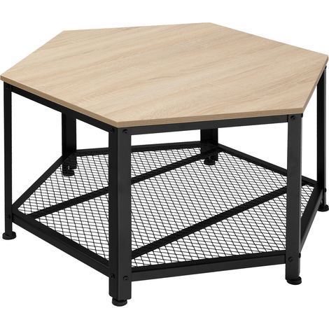 Table basse de salon hexagonal en panneau fibres bois clair (1/5)