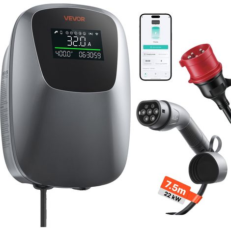 Stazione di ricarica per veicoli elettrici Vevor da 22 kW, caricabatterie trifase CEE da 32 A, per tutti i veicoli elettrici e ibridi plug-in, wallbox di ricarica per auto Intel. (1/2)
