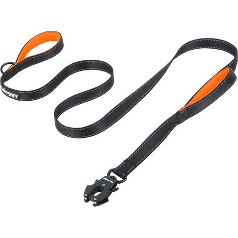 Laisse pour Chien Résistant 1,8m/1,5m/1,2m pour Grands Moyens Petits Chiot, Nylon Laisse de Dressage avec 2 Poignée et Auto Bloquer Boucle, Réfléchissants Anti-Traction Corde Laisse Noir Orange 4ft (1/5)