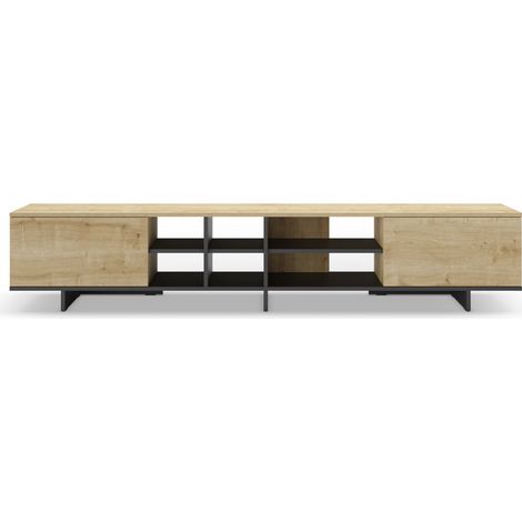 CALYO - Meuble TV 2 portes 230 cm en mélamine - Chêne clair