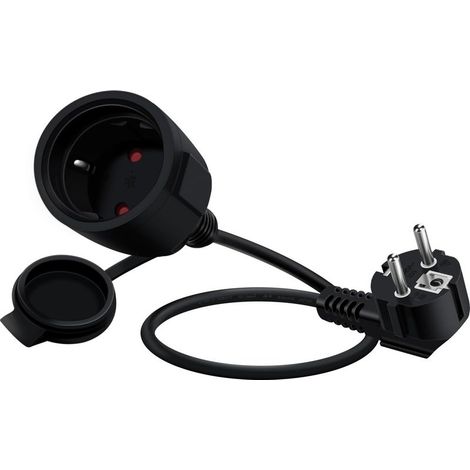 Rallonge électrique Schuko Coudée 1M - 2 Prises 16A 250V - Cable Cuivre IP44 Extérieur Intérieur Noir (1/5)