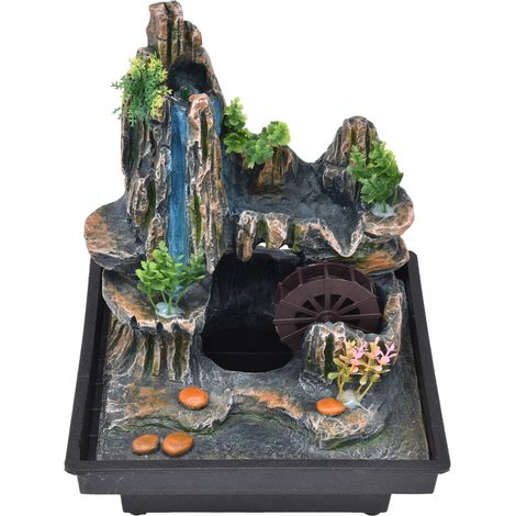 Fontaine de bureau en résine, fontaine cascade d'intérieur, ornement de rocaille avec atomiseur pour la maison et le bureau, prise américaine 110 V (1/5)