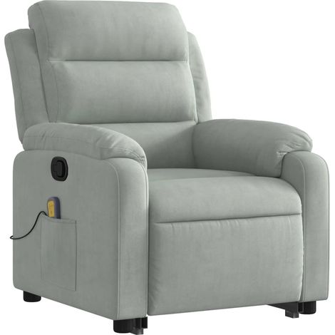 Poltrona relax TV con funzione di sollevamento elettrico e massaggio in velluto grigio chiaro DEC026932