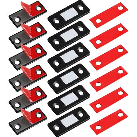 Aimants de porte magnétiques, paquet de 6 serrures de porte magnétiques fines en acier inoxydable pour portes coulissantes d'armoires, cuisine, placards, tiroirs et meubles, etc., noir (1/2)