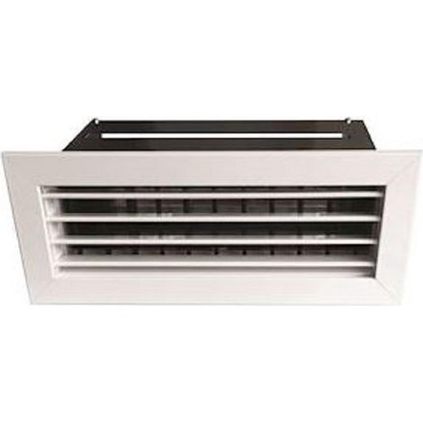 Aldes – Bouche VMC motorisée 200 x 100 mm – Aluminium blanc et noir – Montage sans vis – Insufflation air chaud ou froid