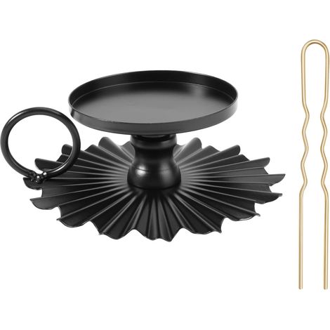 Bougeoir avec poignée, bougeoirs décoratifs pour bougies épaisses et LED, bougeoirs pour occasions formelles, noir (1/5)