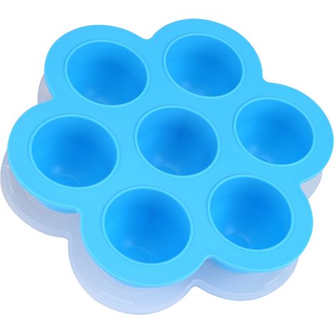 Silikon-Eierform mit 7 Mulden, wiederverwendbarer Aufbewahrungsbehälter für Babynahrung, Gefrierbehälter mit Deckel, blau (1/5)
