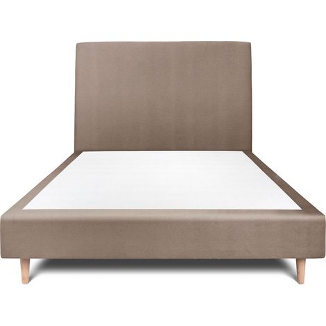 Lit 160x200cm avec tête de lit tapissier velours et sommier tapissier taupe - Hauteur totale : 35cm (1/5)