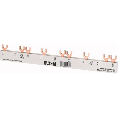 Barres EV 3phases 13PE pour utilisation de contacts auxiliaires 000291489 EATON EVG-16/3X1PHAS/9MODUL/HI