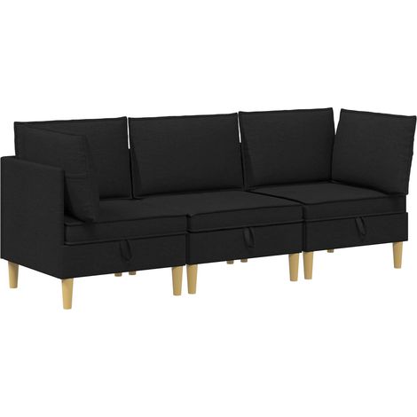 Juego de sofá modular con almacenamiento 3 pcs Negro Tela vidaXL