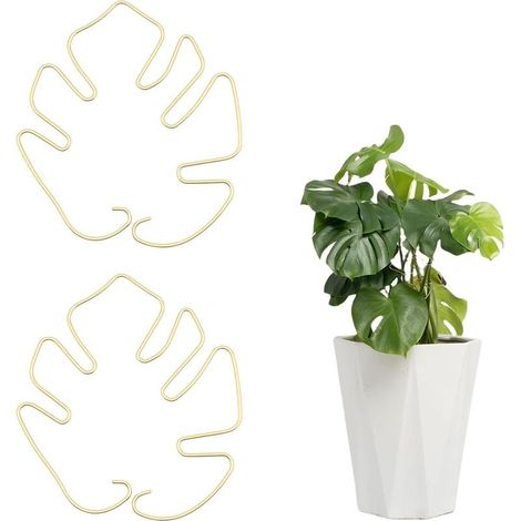 Lot de 2 supports de tronc en forme de feuille - Support en fer durable pour Monstera et plantes grimpantes - Kit de clips en bambou pour stabiliser les feuilles (1/4)