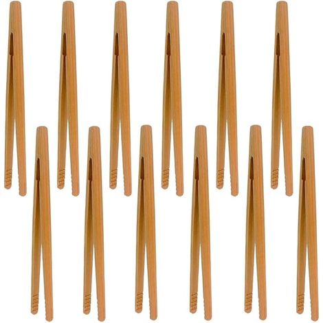 Lntyq Pinces en Bambou,12 Pcs Pinces de cuisine en bambou Pince grille-pain Pince à toasts Pinces à pain de bois,Pour Barbecue,Buffet,Pain,Steak (1/5)