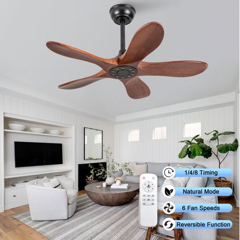 Ventilateur de plafond 36 pouces sans lumière, 5 pales en bois massif, 6 vitesses, télécommande, noyer noir (1/5)