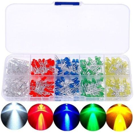 Ampoule à diode électroluminescente LED, lampe ultra-lumineuse, 5 couleurs, 3 mm et 5 mm, diodes électroluminescentes multicolores, assortiment de 200 diodes (1/4)