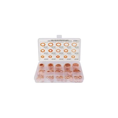 150pcs Rondelle Cuivre Joint Vidange Assortiment Kit M5, M6, M8, M10, M12, M14,M16,M18,M20,M22, 15 Tailles,Rondelle Plate pour L'étanchéité des Vis Bagues D'étanchéité (1/5)
