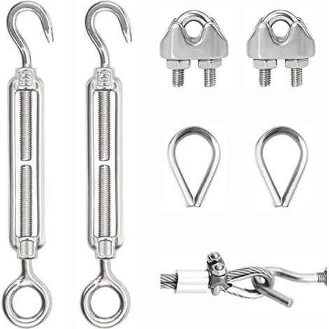 Tendeur Inox Serre Cable kit M5 Acier Inoxydable Crochet de Verrouillage Tension pour Serrer la Corde Tendue et Régler les Qccessoires Elastique 6 pièces - (1/5)